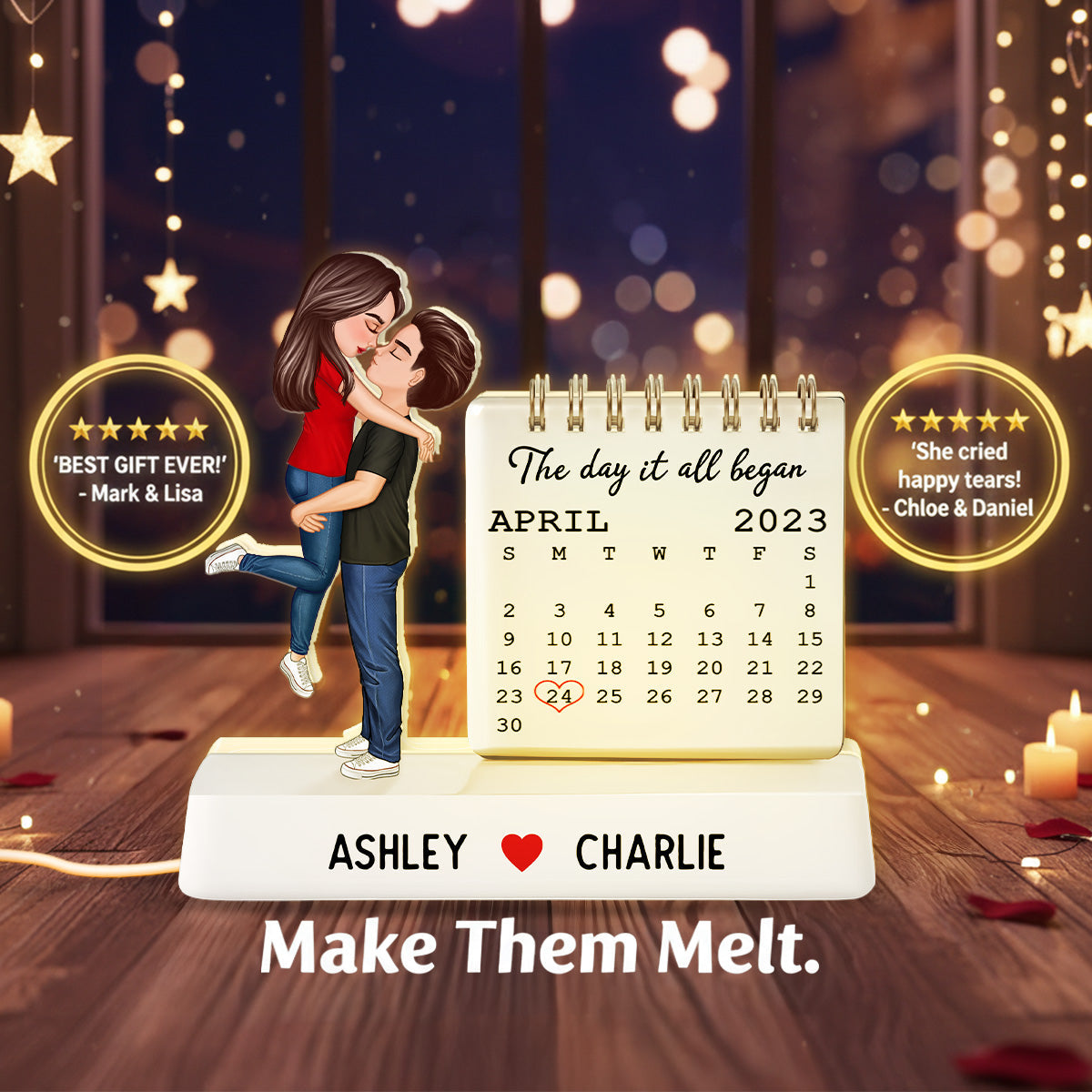 Couple Hugging Kissing The Day Our Story Began Couple Anniversary Calendar 2D Flat - Personalized Light Box