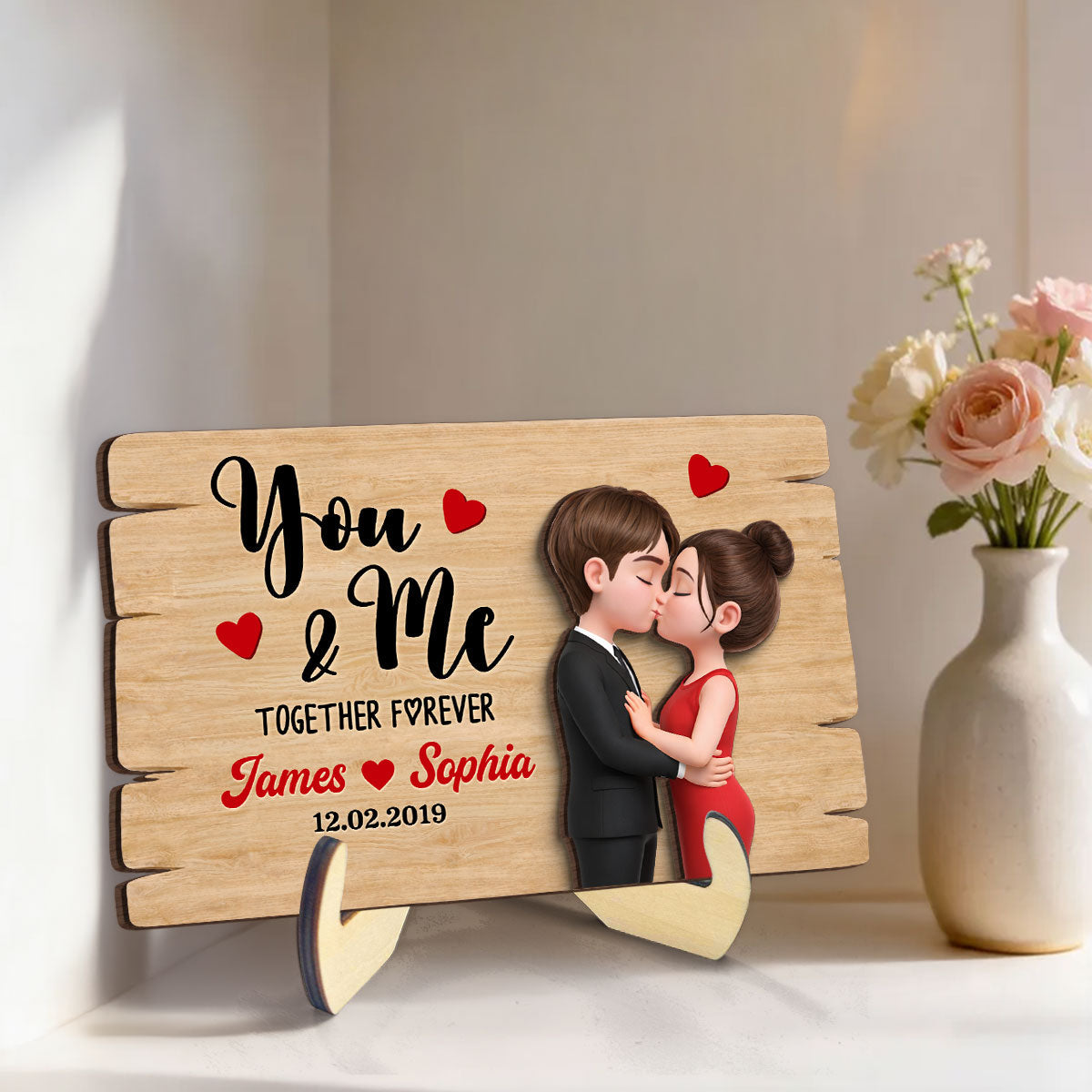 You & Me Together Forever - Personalized 2-Layered Wooden Plaque - Anniversary, Valentine's Day Gift, Gift For Him, Gift For Her