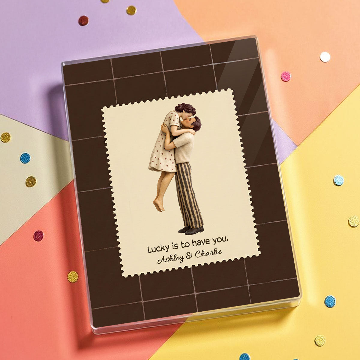 Lucky Is To Have You Mid-Century Couple - Personalized Acrylic Block Plaque - Anniversary, Valentine's Day Gift, Gift For Him, Gift For Her