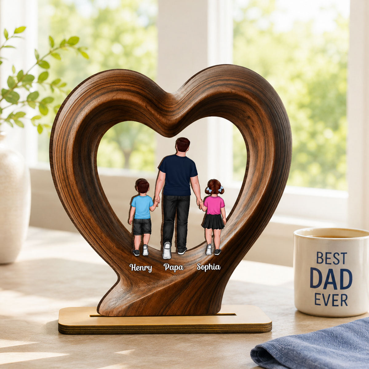 Dad Grandpa Walking With Children - Personalized 2-Layered Wooden Plaque -  Gift for Husband