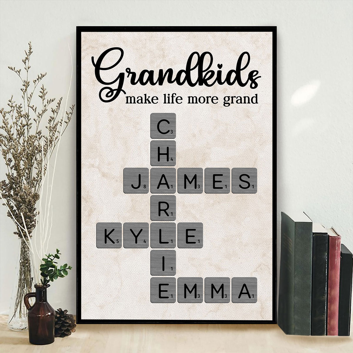 Grandkids Make Life More Grand Crossword Art - Personalized Poster - Sentimental Gift for Grandma Grandpa Grandparents