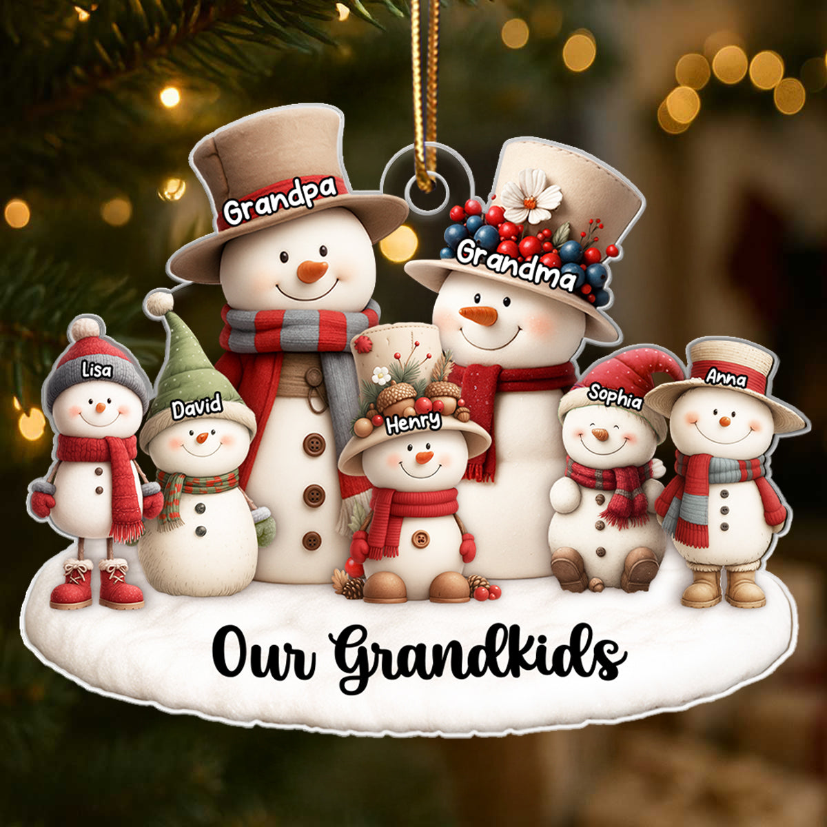 Whimsical Snowman Christmas Grandparents with Grandkids - Personalized Acrylic Ornament - Chritsmas Gift for Grandma, Grandpa