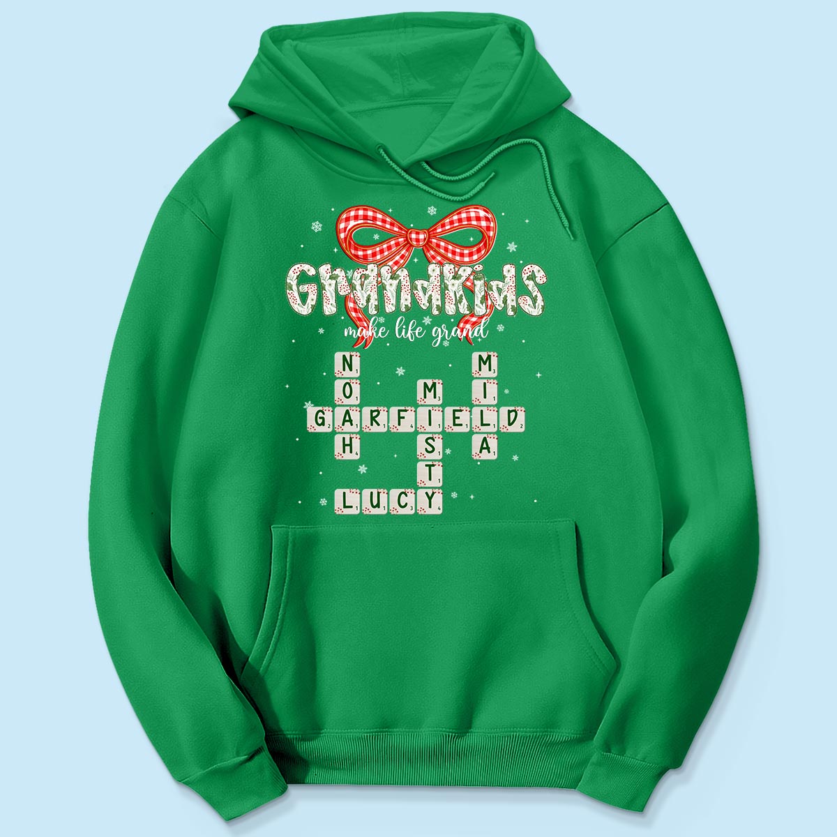 Grandkids Make Life Grand Coquette Floral Christmas Pattern Crossword Puzzle Art - Personalized Shirt