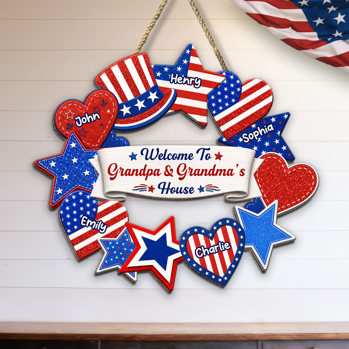 Welcome To Grandpa & Grandma House America 250th Anniversary - Personalized Wood Sign - 4th of July Decoration