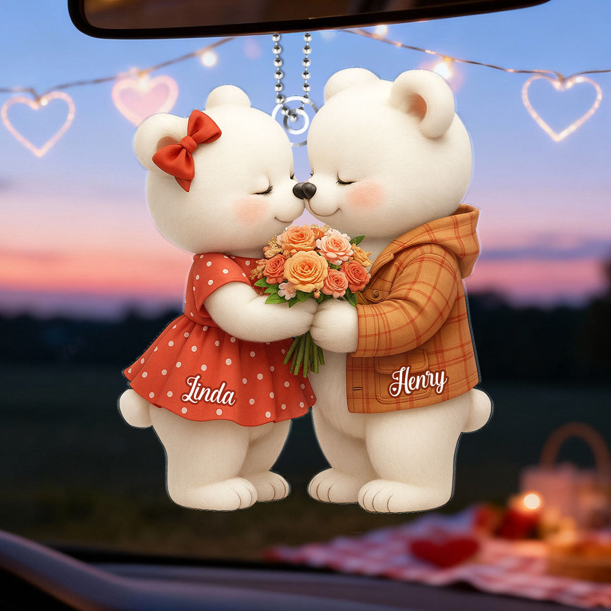 Loving Kissing Bear Couple - Personalized Acrylic Ornament - Sentimental Gift for him, for her