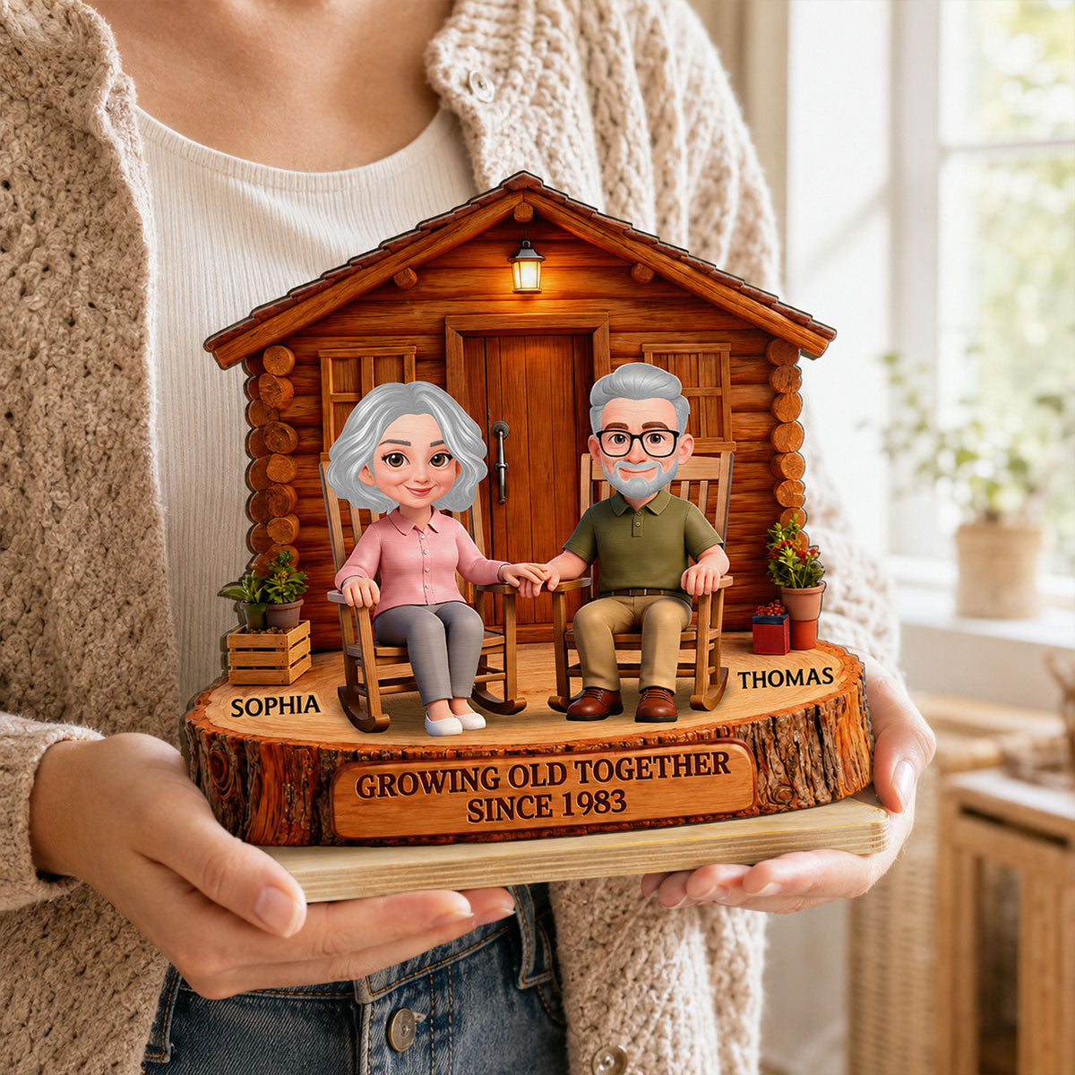 Endless Love Couple Growing Old Together Cabin Wood House - Personalized 2-Layered Wooden Plaque - Anniversary Gift For Couple
