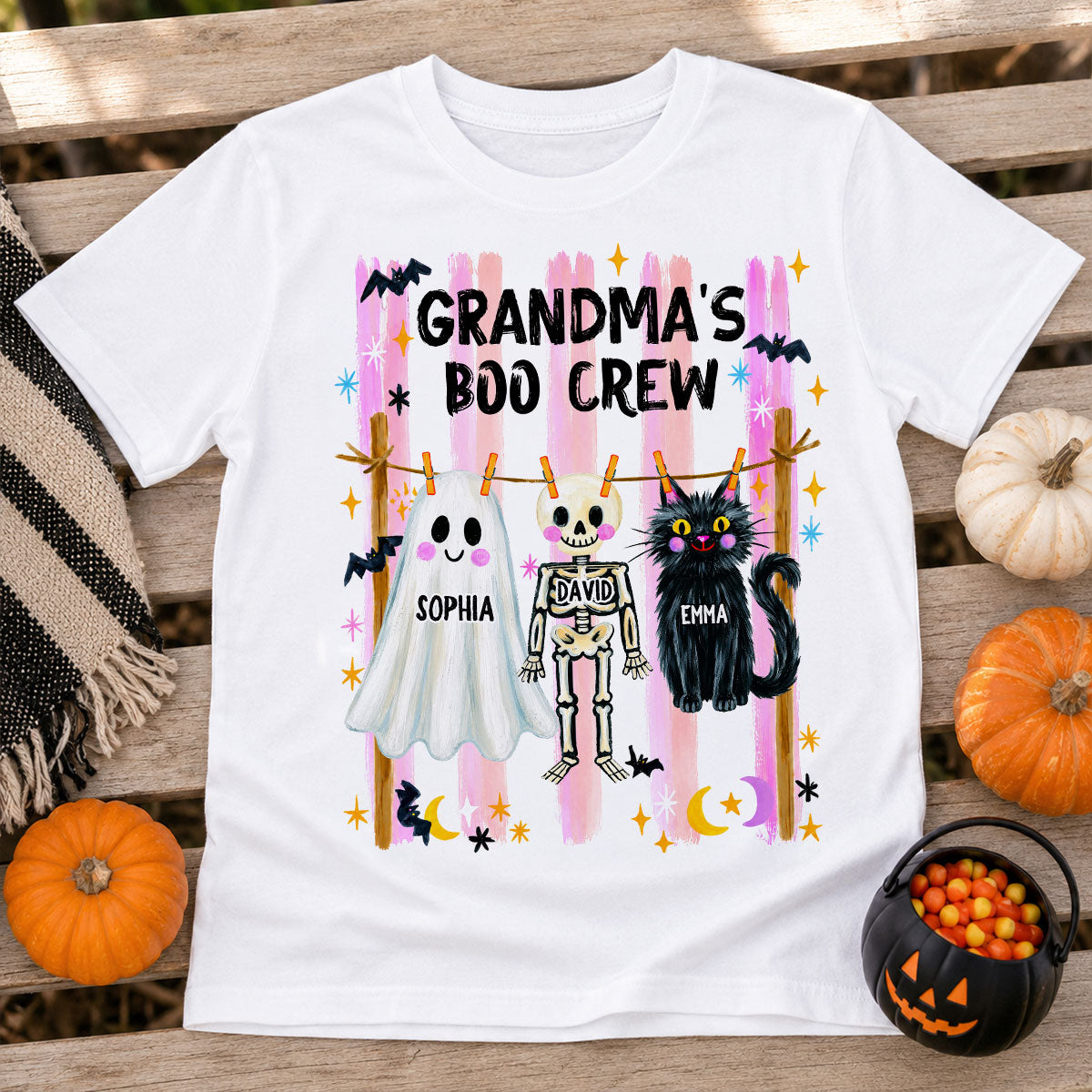 Grandma's Boo Crew Preppy Pattern - Personalized Shirt - Trendy Fall Halloween Tee for Grandma