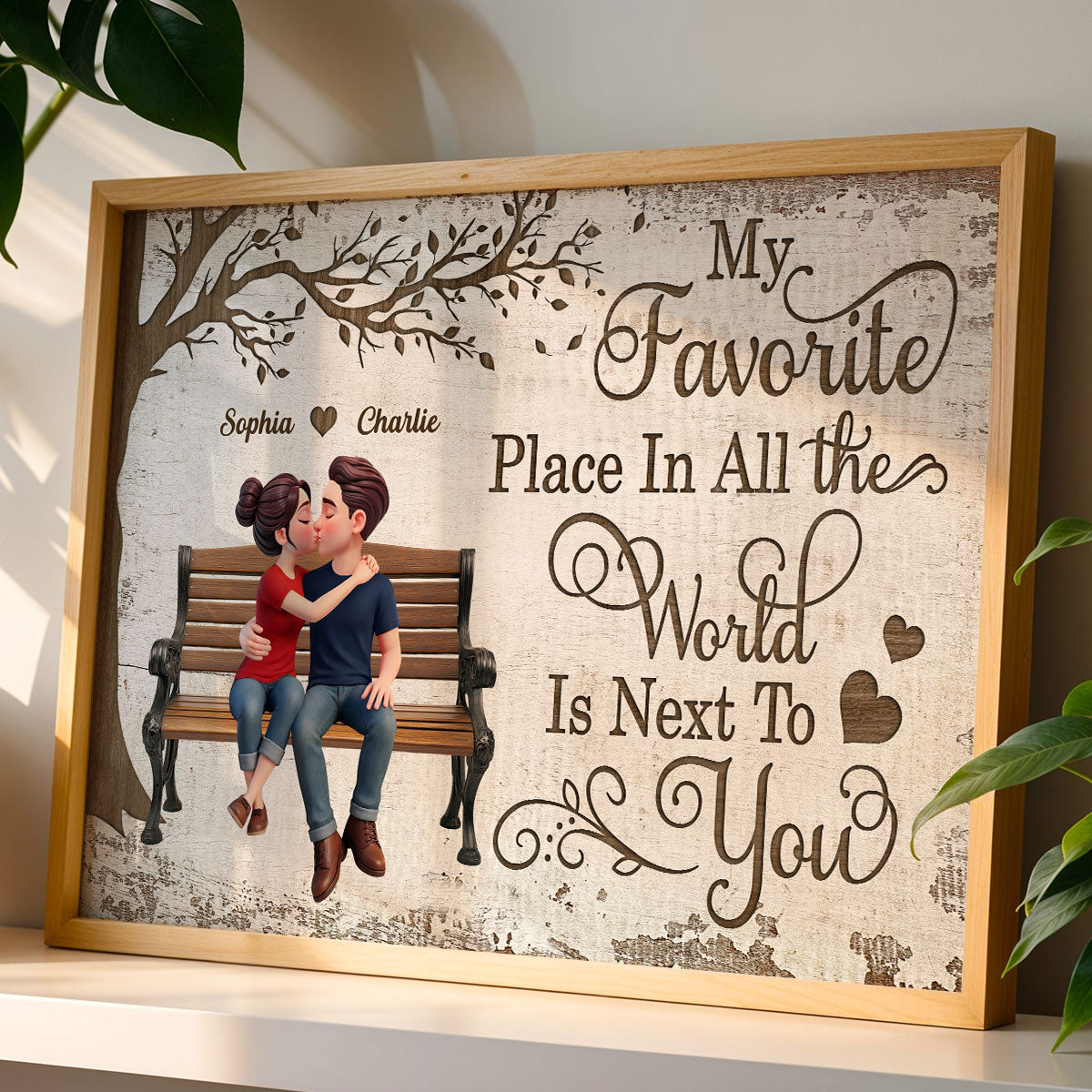 Eternal Love Couple Sitting Kissing Under Tree - Personalized Poster - Valentine's Day Gift For Couple
