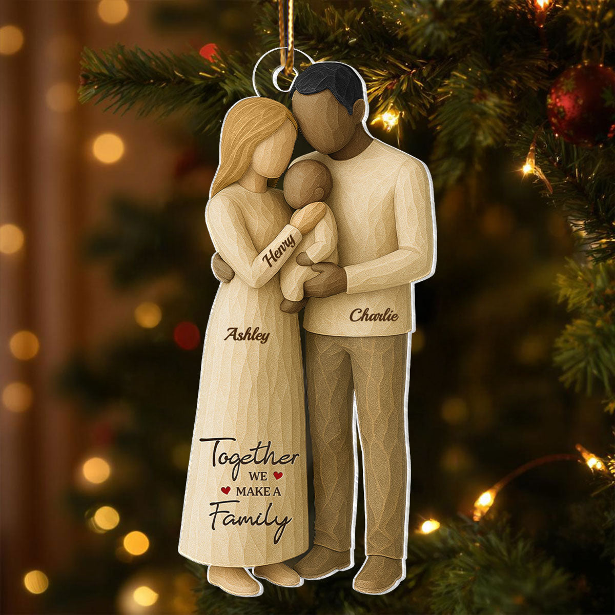 Family Love With Baby Wooden Figurines - Personalized Acrylic Ornament - Heartwarming Christmas Gift For Baby, For Couple, For Family