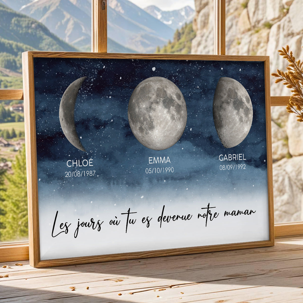 Nuit étoilée Le jour où tu es devenue Maman, Mamie – Affiche personnalisée avec phases de lune de naissance – Cadeau de Fête des Mères pour Maman ou Mamie