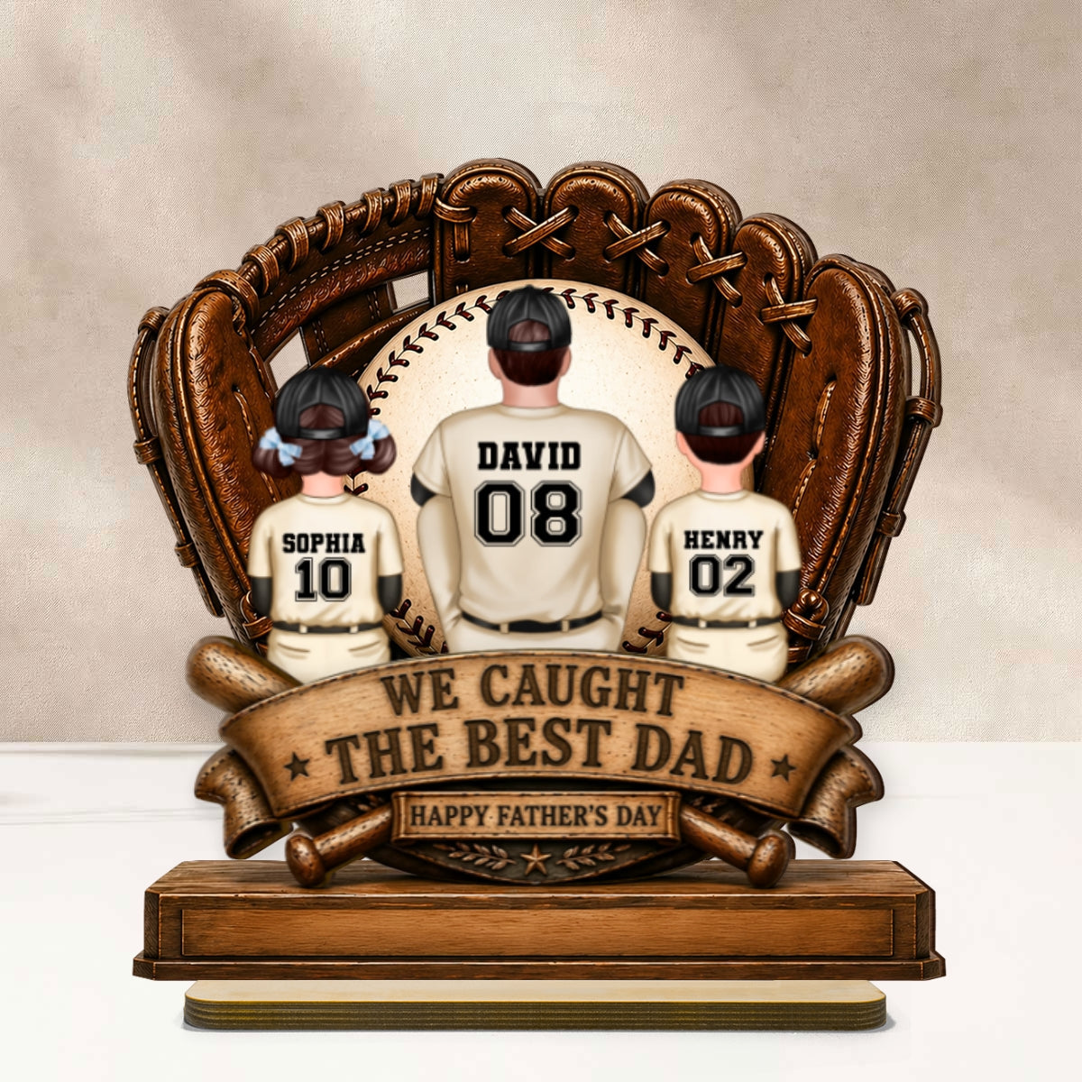 We Caught the Best Dad Fathers & Children Sitting - Personalized 2-Layered Wooden Plaque -  Gift for Husband, Dad