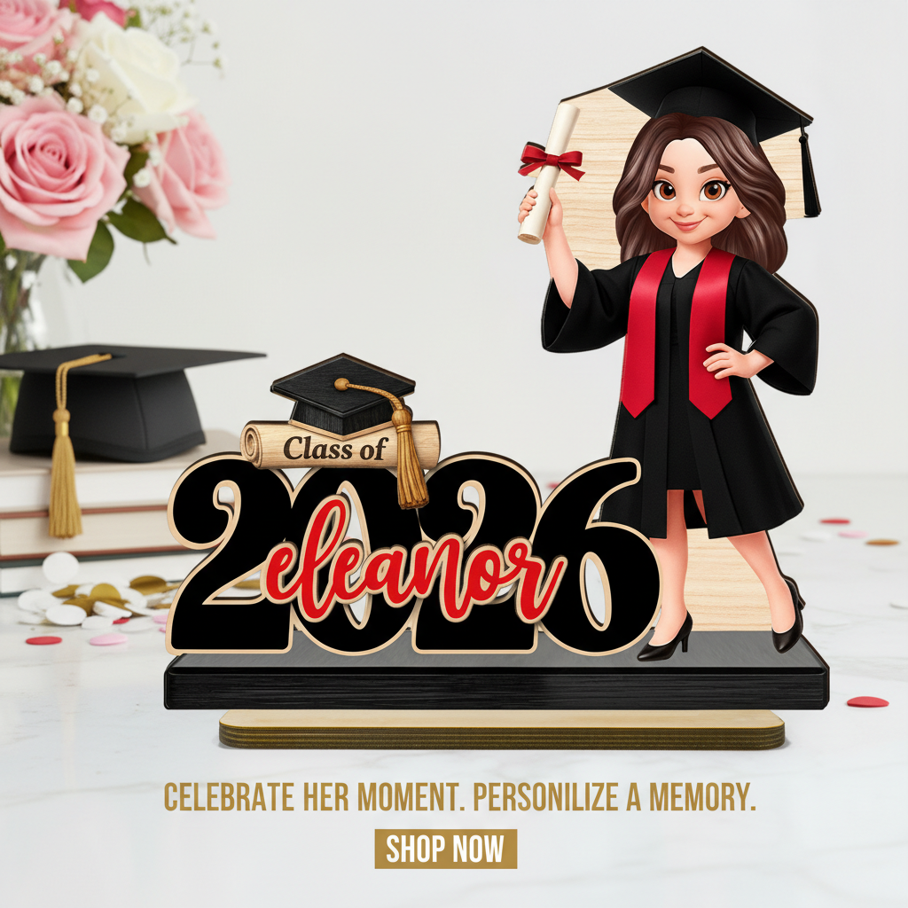 Class Of 2026 2027 Senior With Name 2D Flat - Personalized 2-Layered Wooden Plaque - Graduation Gift For Graduates, Daughter, Son