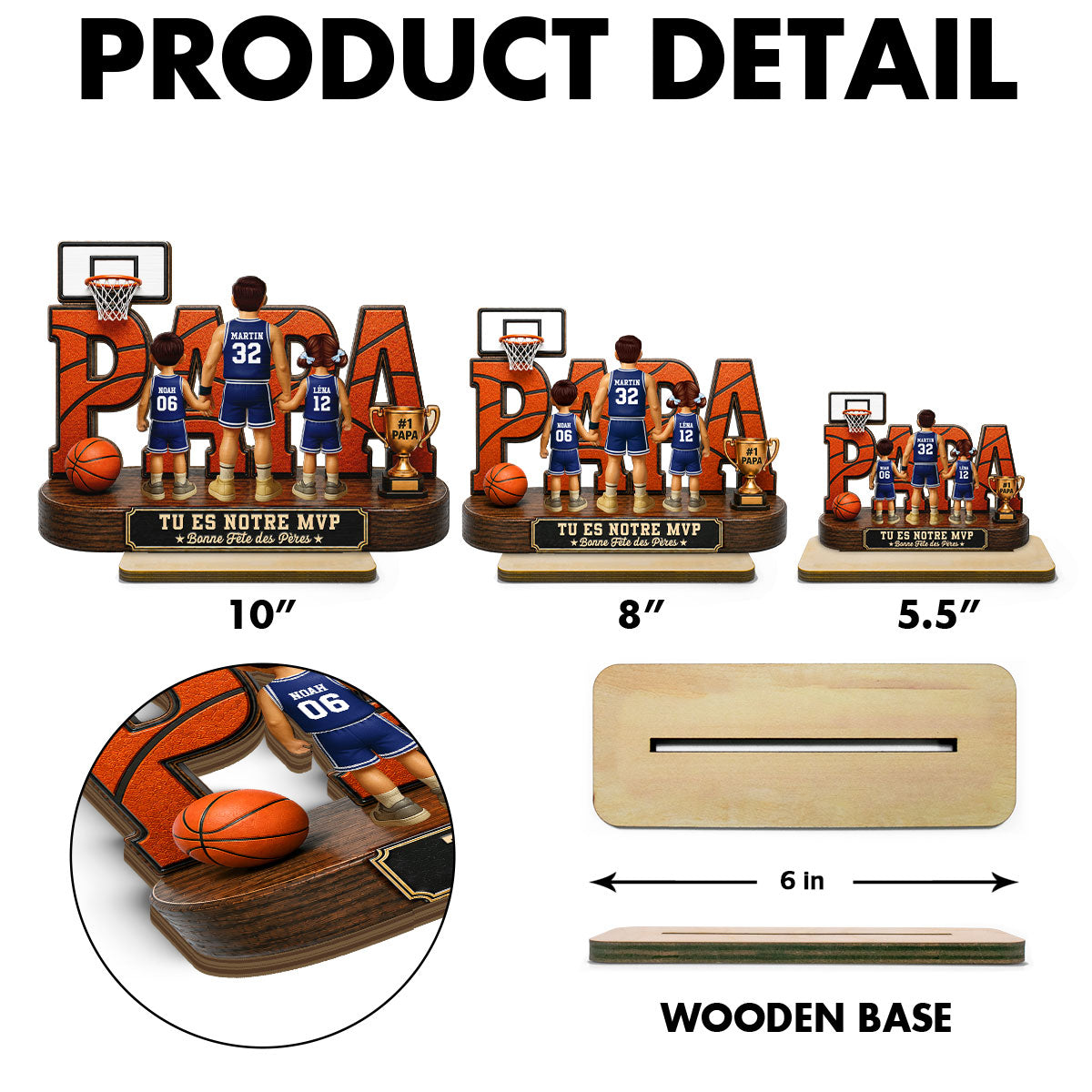 Papa basketteur légendaire - Tu es notre MVP - Plaque personnalisée en bois 2 couches - Cadeau de Fête des Pères pour papa, mari et fans de basketball