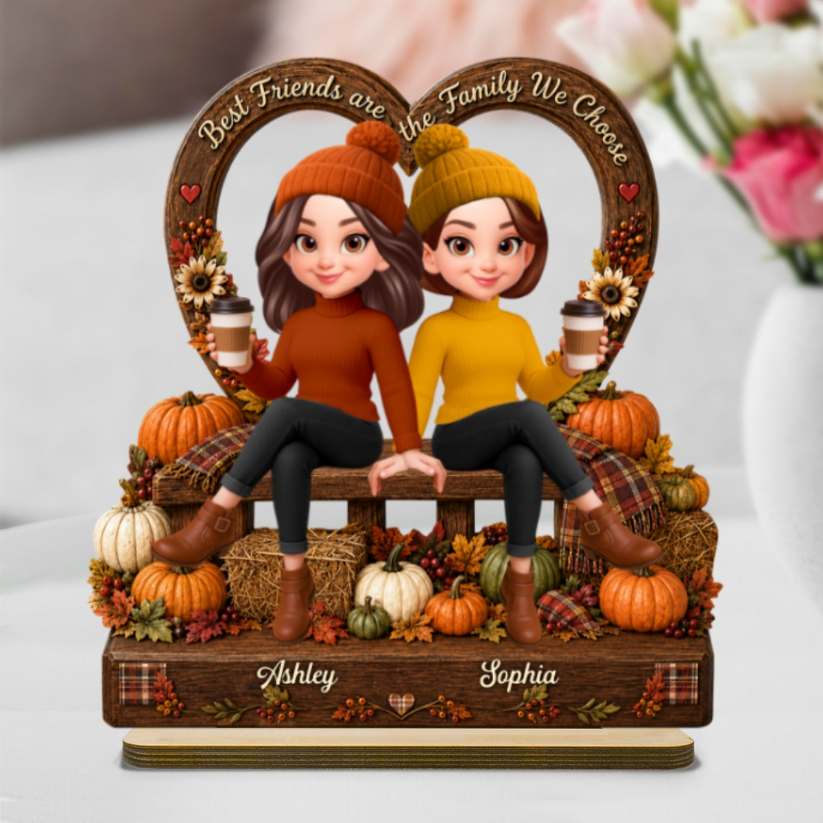 Fall Season Vibe Best Friends Are Family - Personalized 2-Layered Wooden Plaque - Fall Gift For Besties