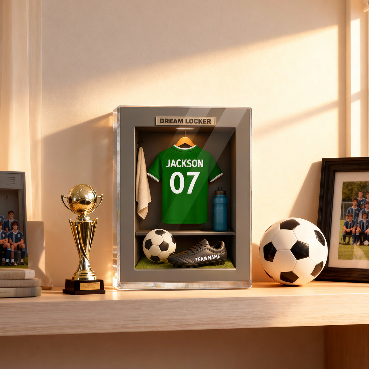 Soccer Jersey Dream Locker - Personalized Acrylic Block Plaque - Christmas Gift for Sons, Grandsons, Boyfriends