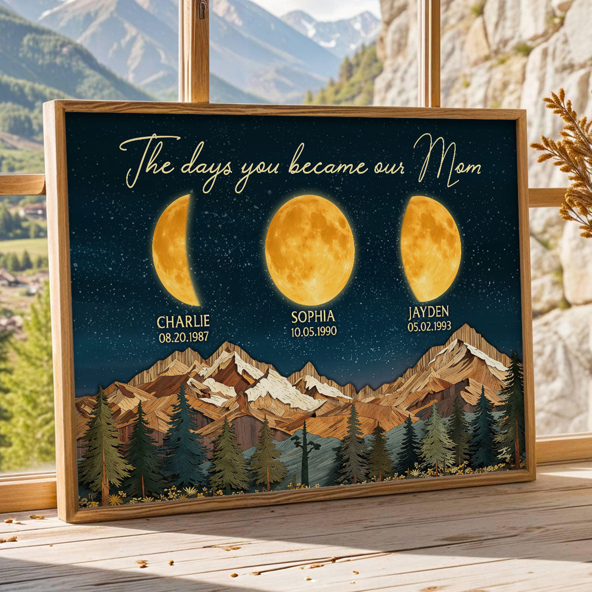 Mountain Valley The Day You Became Mom Grandma Custom Birth Moon Phase - Personalized Poster - Mother's Day Gift For Mom, Grandma