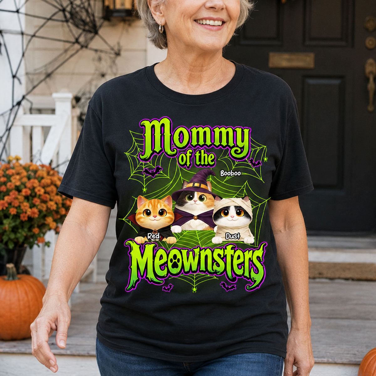Neon Green Design Cats - Personalized Shirt - Halloween Gift For Cat Lovers