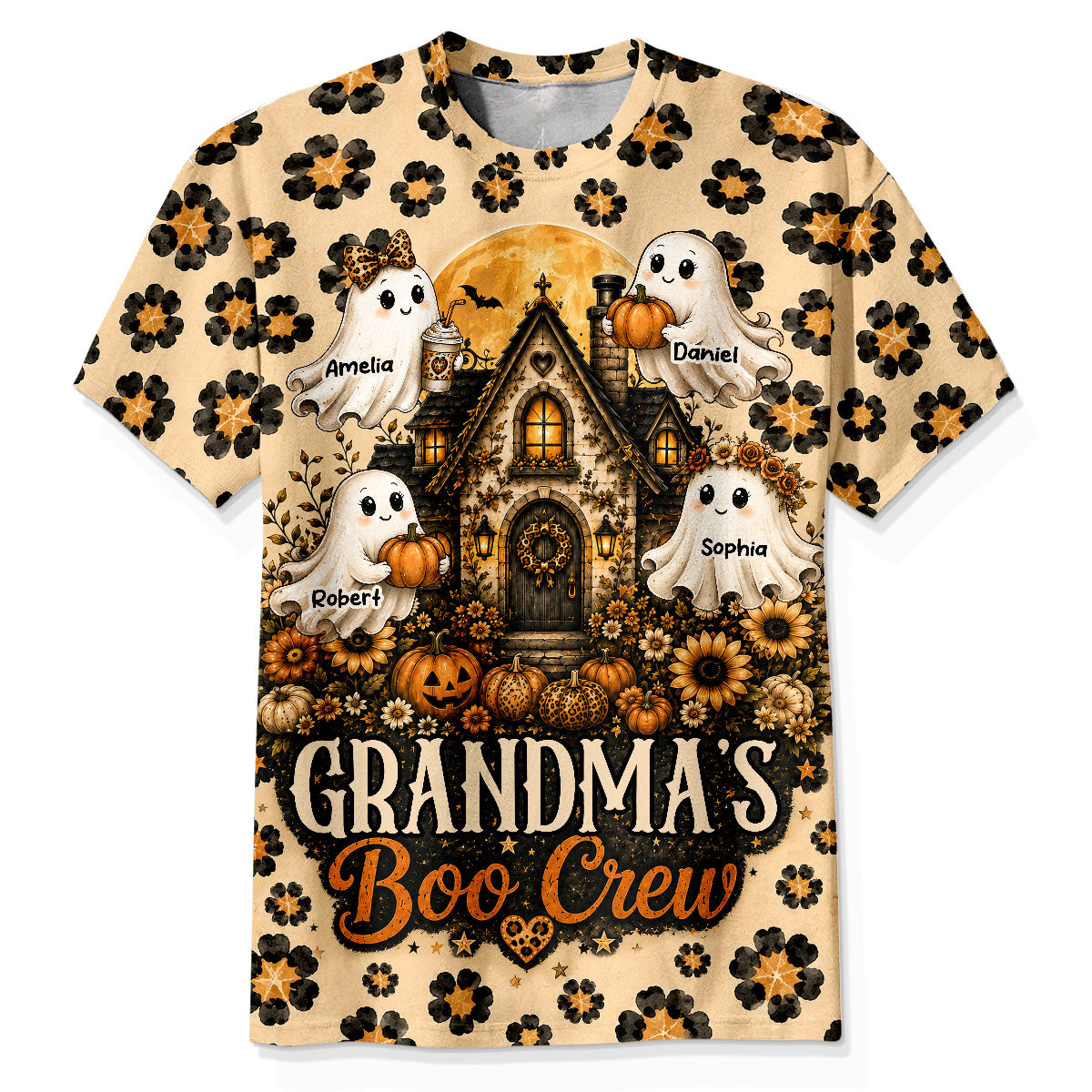 Leopard Style Grandma's Boo Crew - Personalized Shirt - Halloween Fall Season Gift For Grandma, Mom