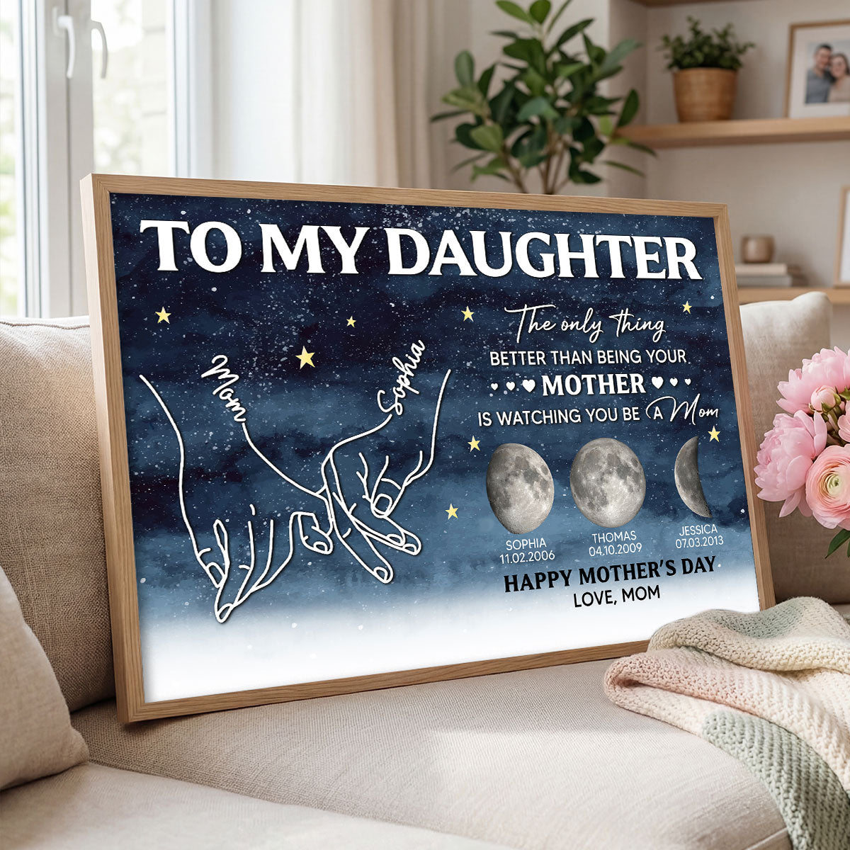 To My Daughter Mom And Daughter Custom Birthdate Moon Phase - Personalized Poster - Mother's Day Gift For Daughter