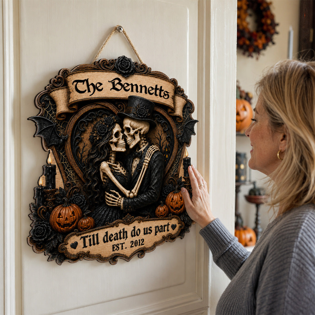 Our Love Is Eternal Skeleton Couple 2D Flat - Personalized Wood Sign - Halloween Decor For Couple