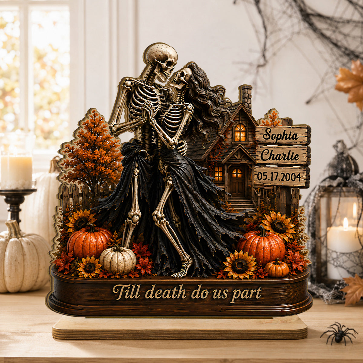 Till Death Do Us Part Fall Season Couple - Personalized 2-Layered Wooden Plaque - Fall Decor for Her, for Him