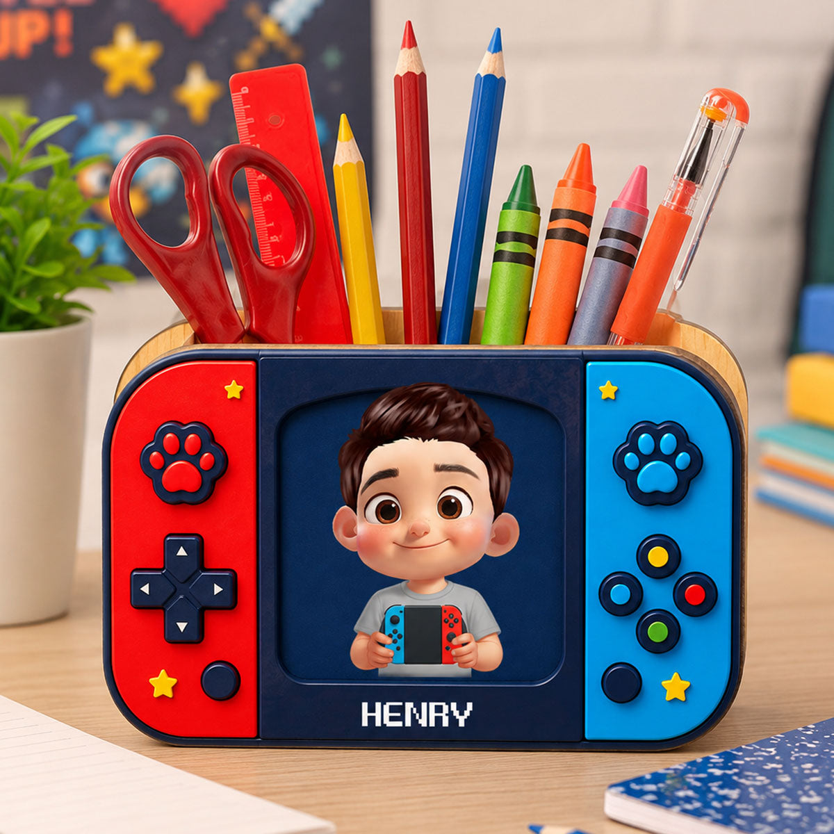 Happy Gamer - Personalized Pencil Holder - Back To School Gift For Kid, Girl, Boy