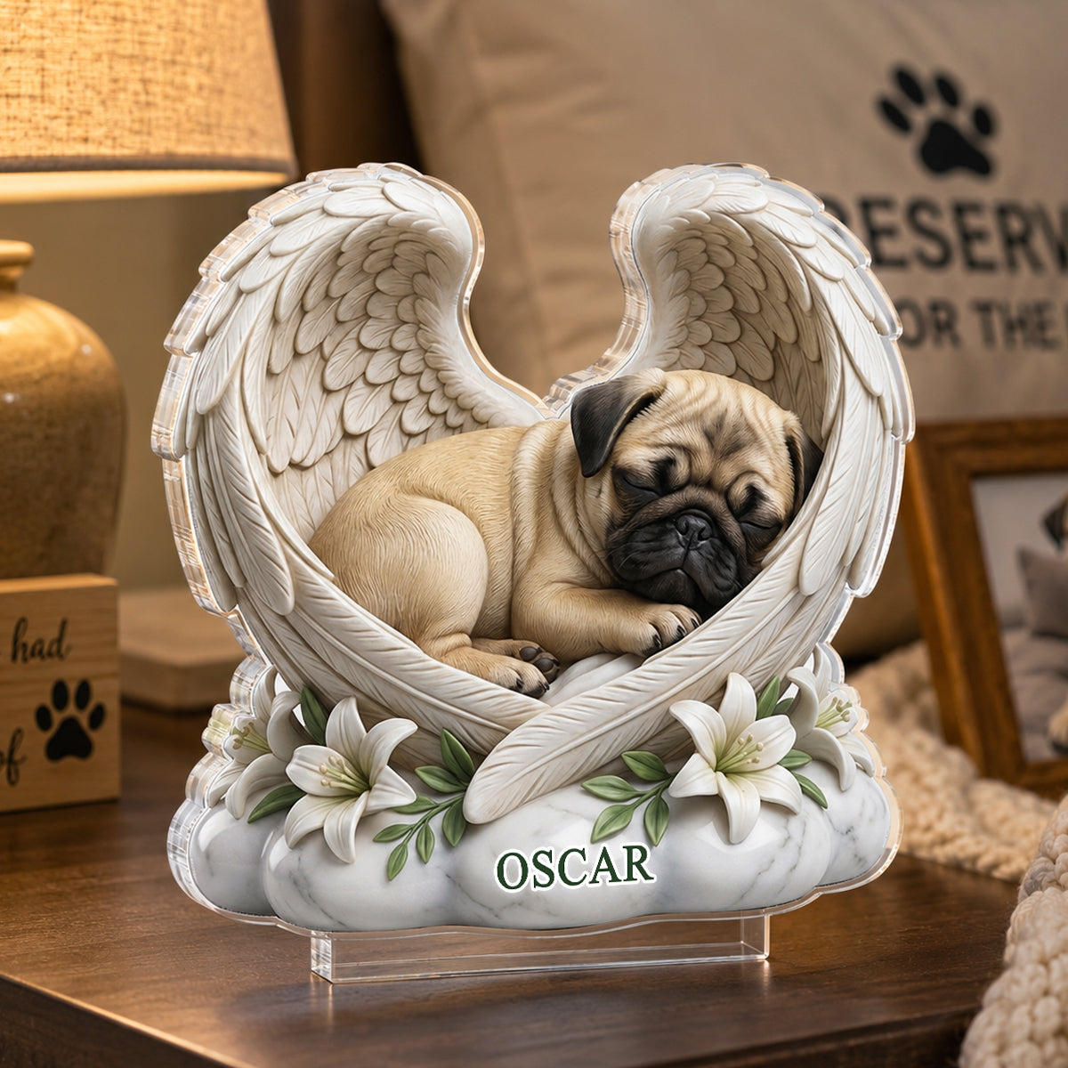 Custom Dog Cat Angel Wings - Personalized Acrylic Block Plaque - Heartfelt Pet Memorial Gift