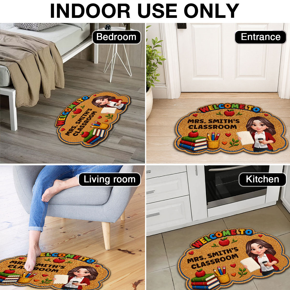 Teacher Welcome To Classroom Happy Learning - Personalized Doormat - Back To School, Classroom Decor