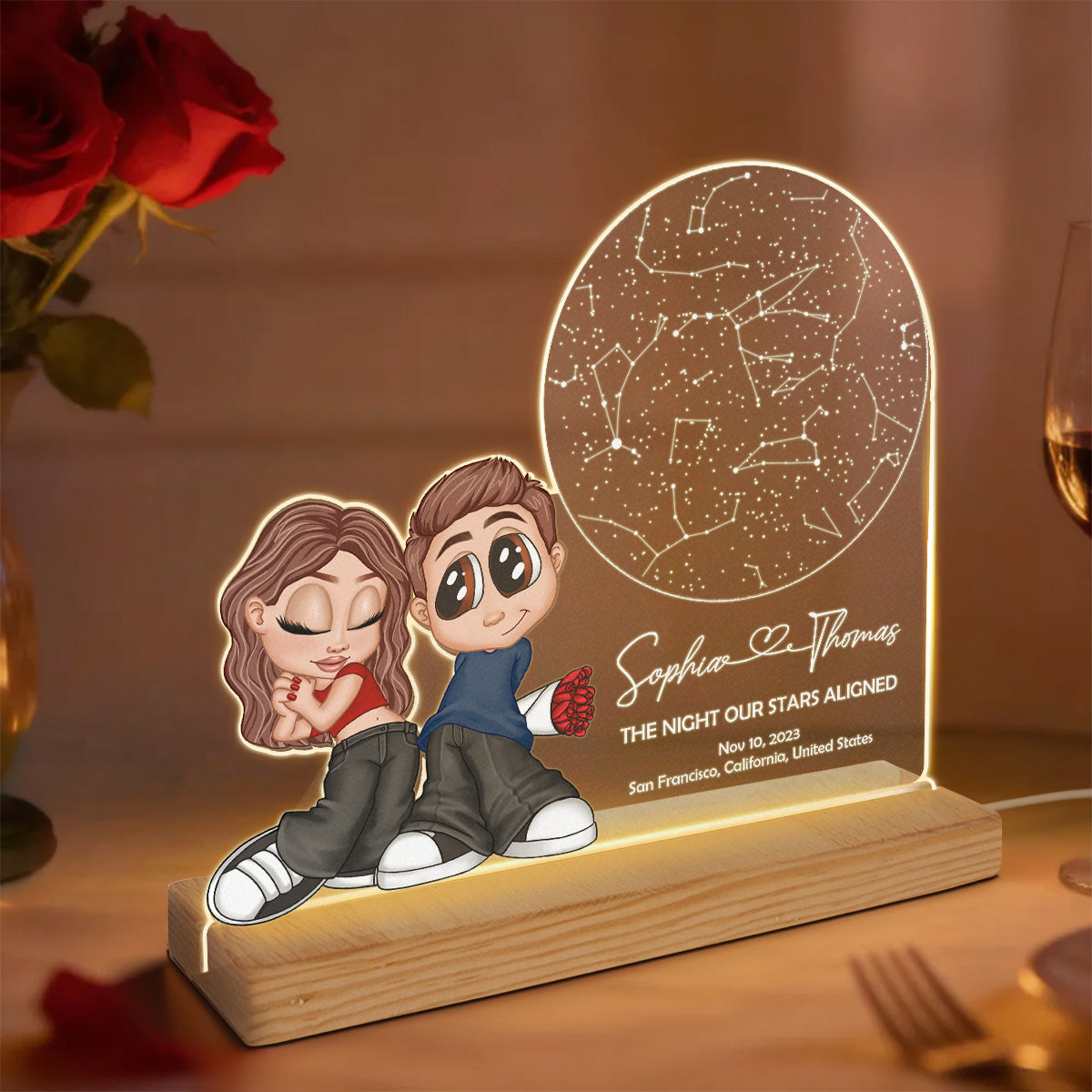 Y2K Couple Constellation Custom Star Map By Date & Location - Personalized Acrylic Plaque LED Night Light