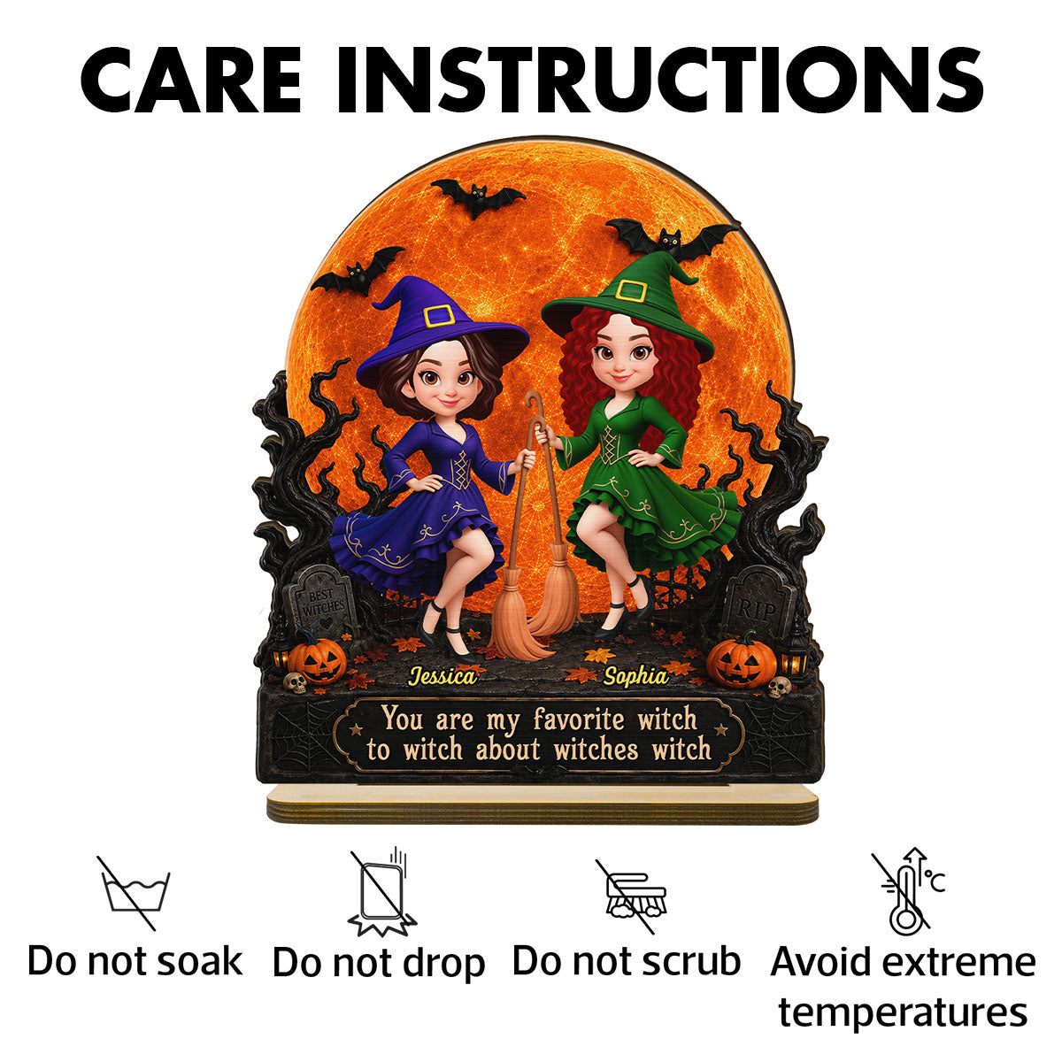 Halloween Witches Besties Moon Light - Personalized 2-Layered Wooden Plaque - Halloween Gift For Best Friends