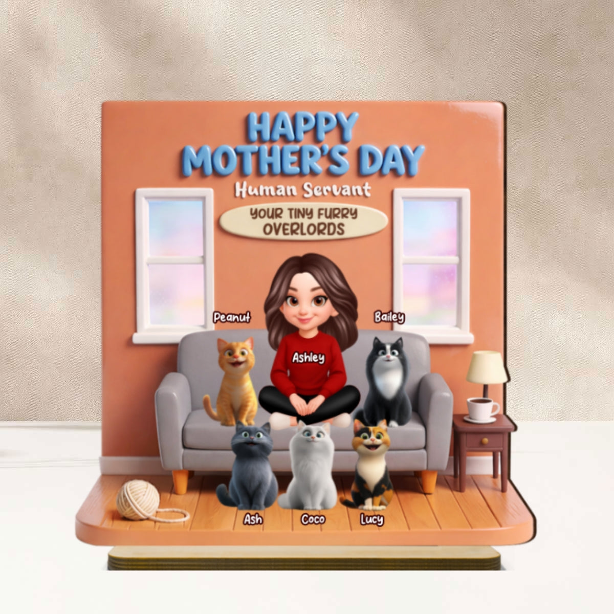 Happy Mother's Day Human Servant - Personalized 2-Layered Wooden Plaque - Gift for Cat Moms