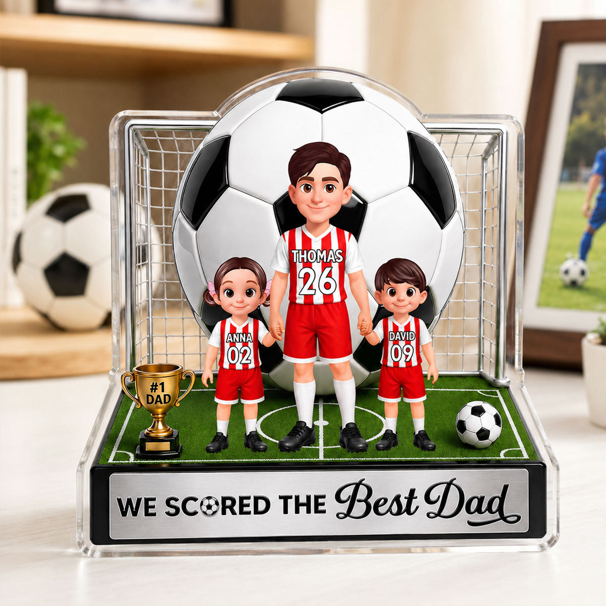 No 1 Soccer Dad And Kids We Scored The Best Dad 2D Flat Printed - Personalized Acrylic Block Plaque -  Gift For Dad, Husband, Soccer Football Fans