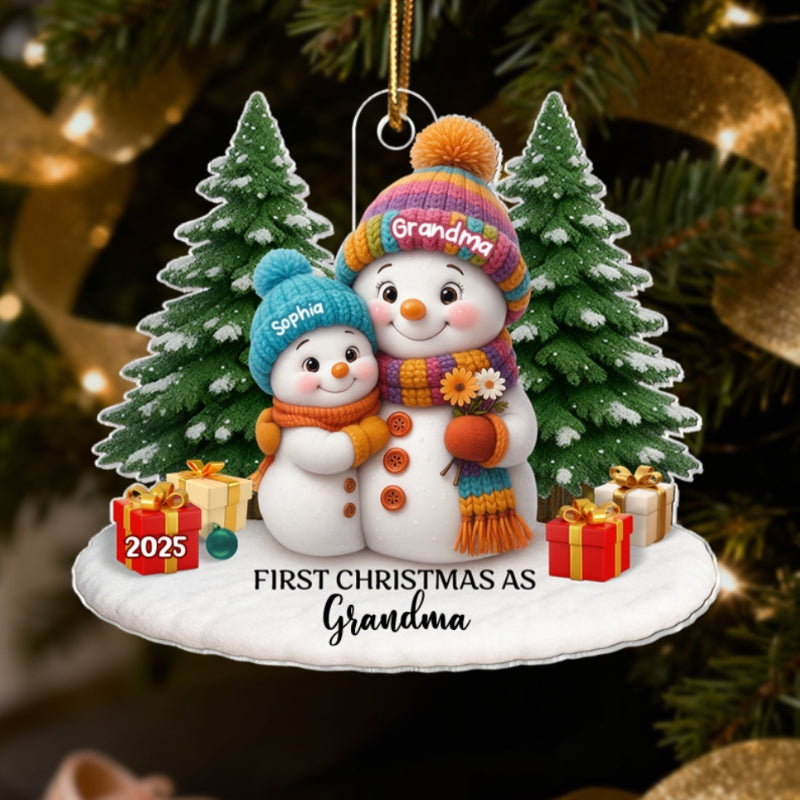 First Christmas As Grandma Mom Big Sister Snowman - Personalized Acrylic Ornament - Christmas Gift for Grandma, Mom, Big Sister