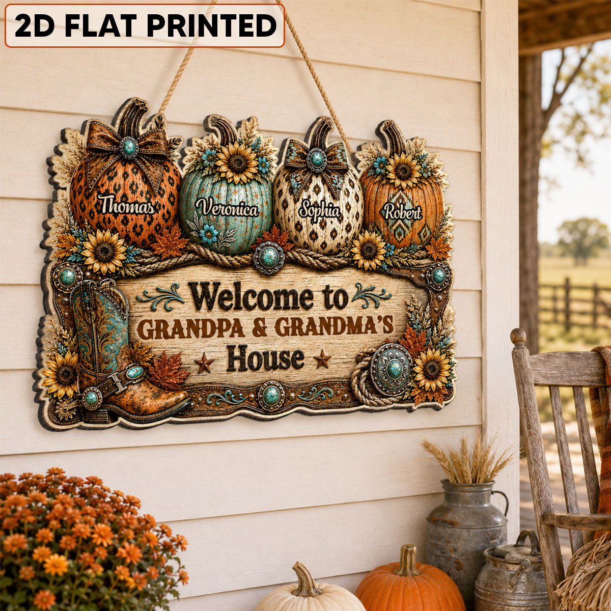 Western Fall Season Vibe Little Pumpkins Welcome To Grandma Grandpa House - Personalized Wood Sign - Fall Decoration For Grandparents