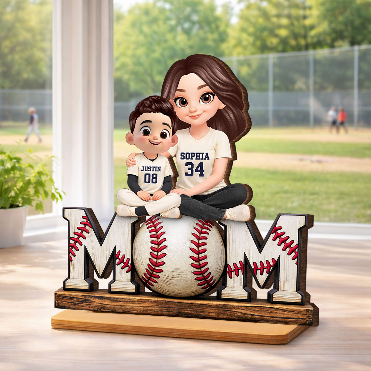 Baseball Mom and Kids - Personalized 2-Layered Wooden Plaque - Heartfelt Gift for Mom