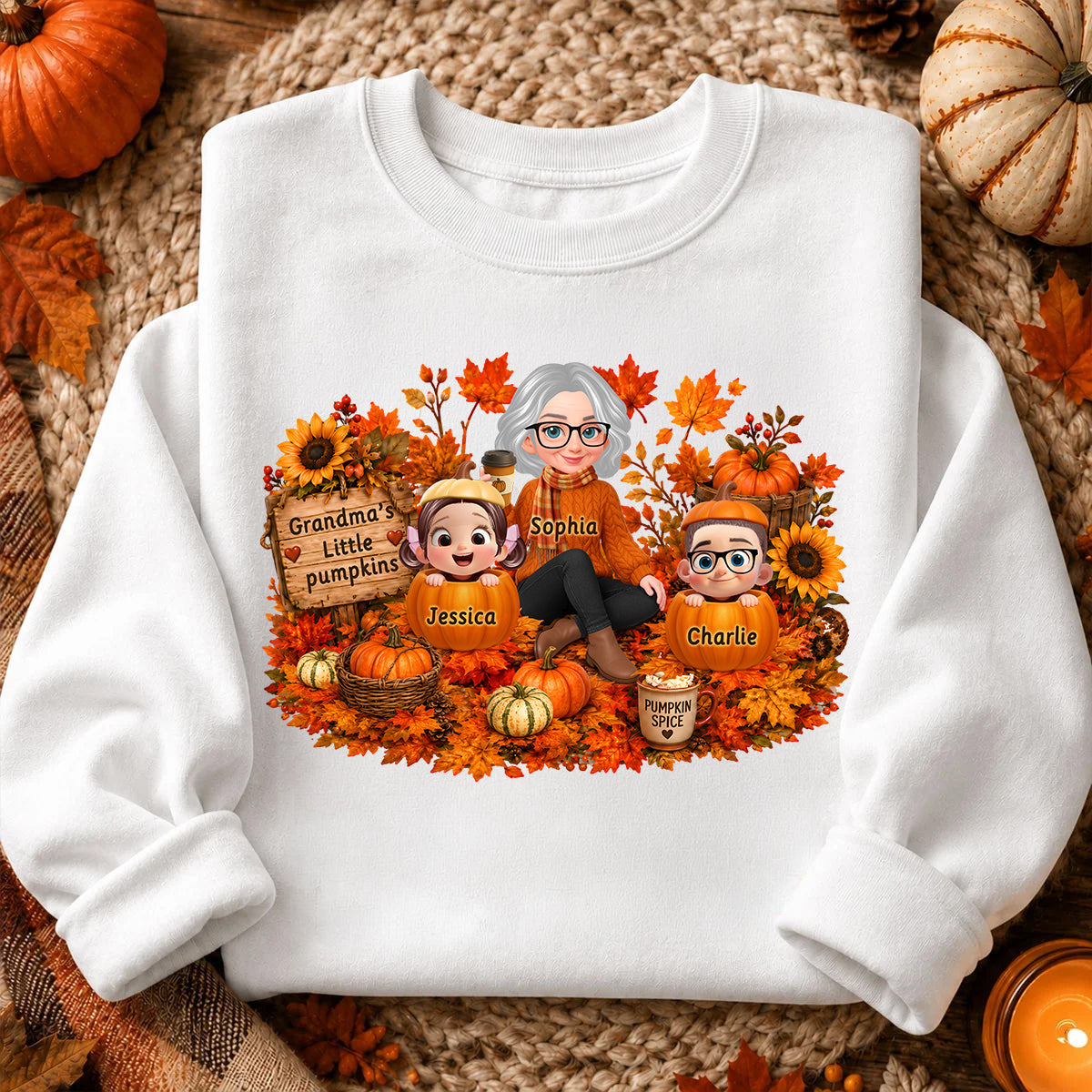 Grandma's Little Pumpkins Grandkids Fall - Personalized Shirt - Fall Season Gift, Gift For Grandma