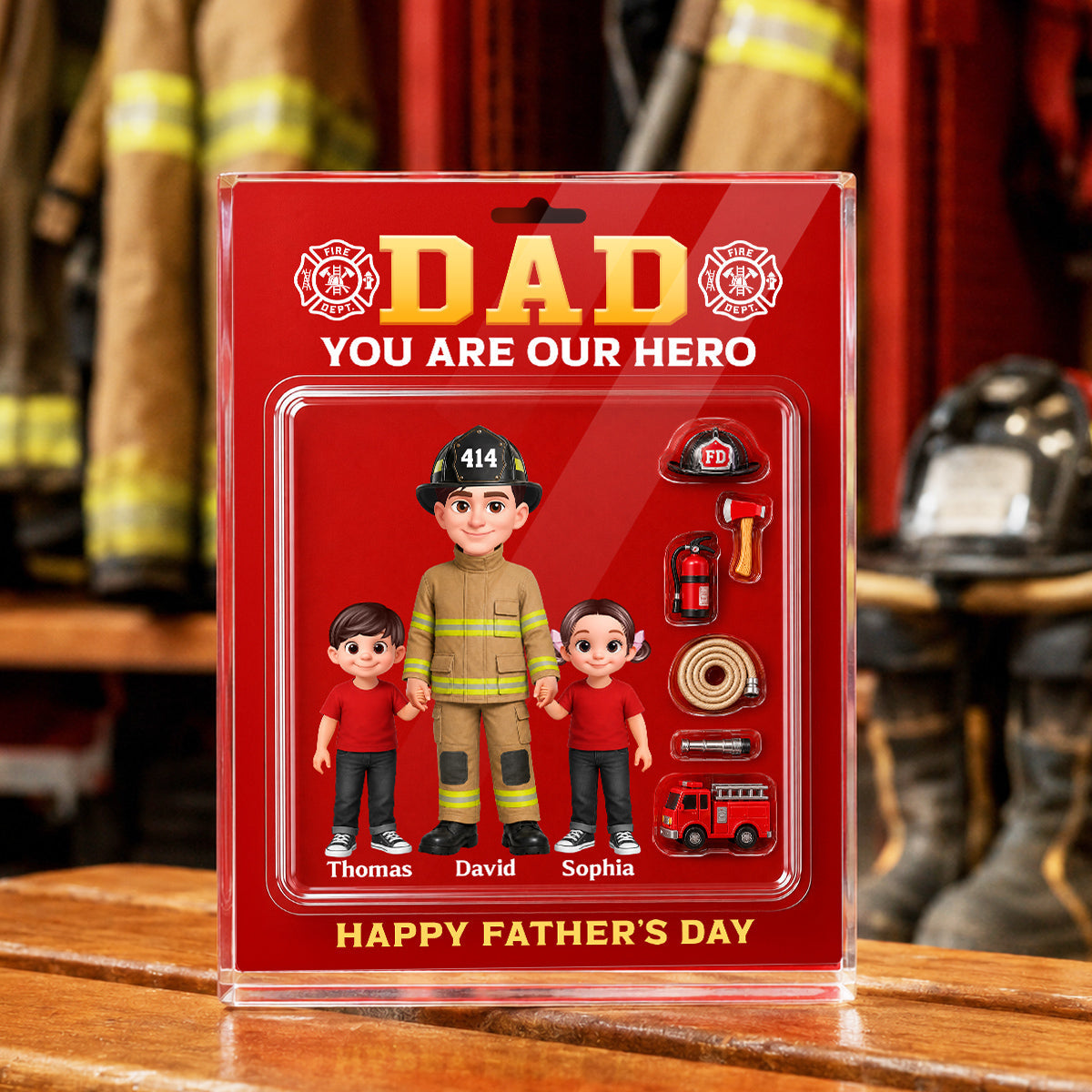 Proud Firefighter Dad You Are Our Hero - Personalized Acrylic Block Plaque -  Gift For Dad, Husband