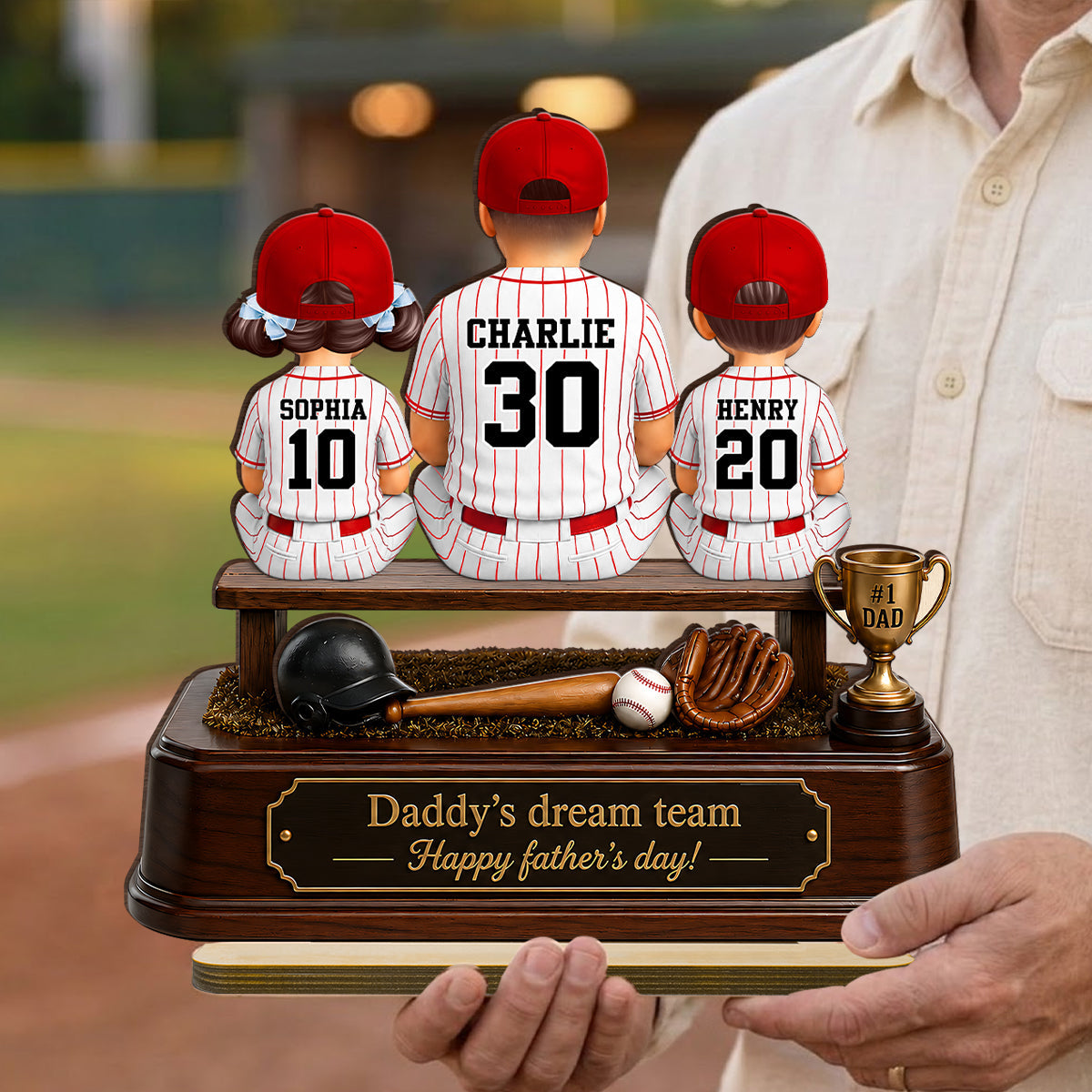 Baseball Daddy's Dream Team - Personalized 2-Layered Wooden Plaque -  Gift for Dad, Husband