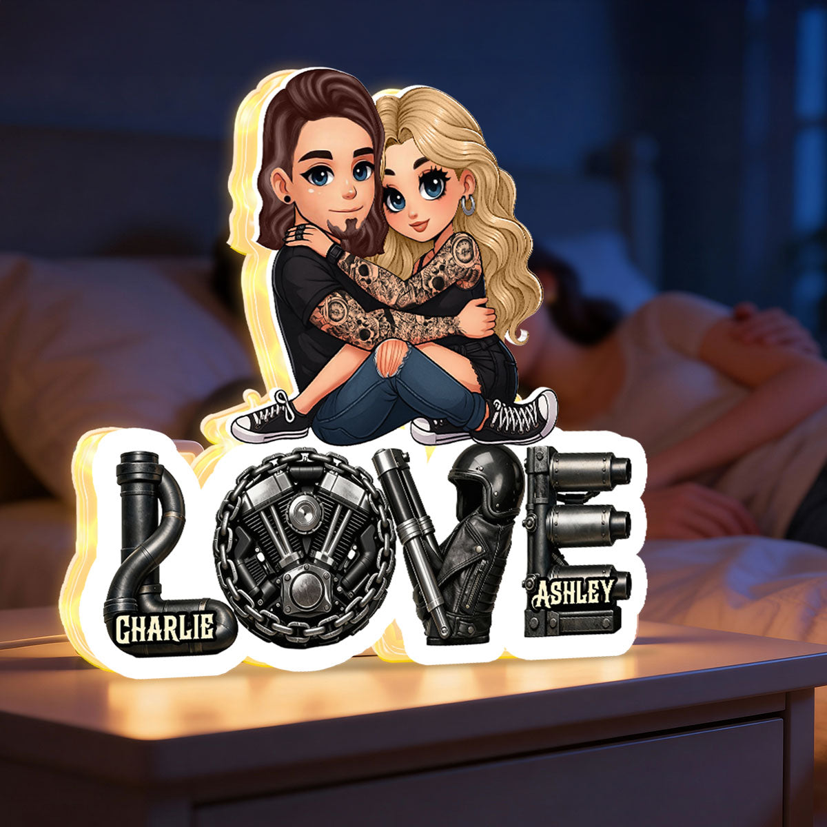 Biker Couple Together - Personalized Light Box - Gift For Bikers, Gift For Him, For Her