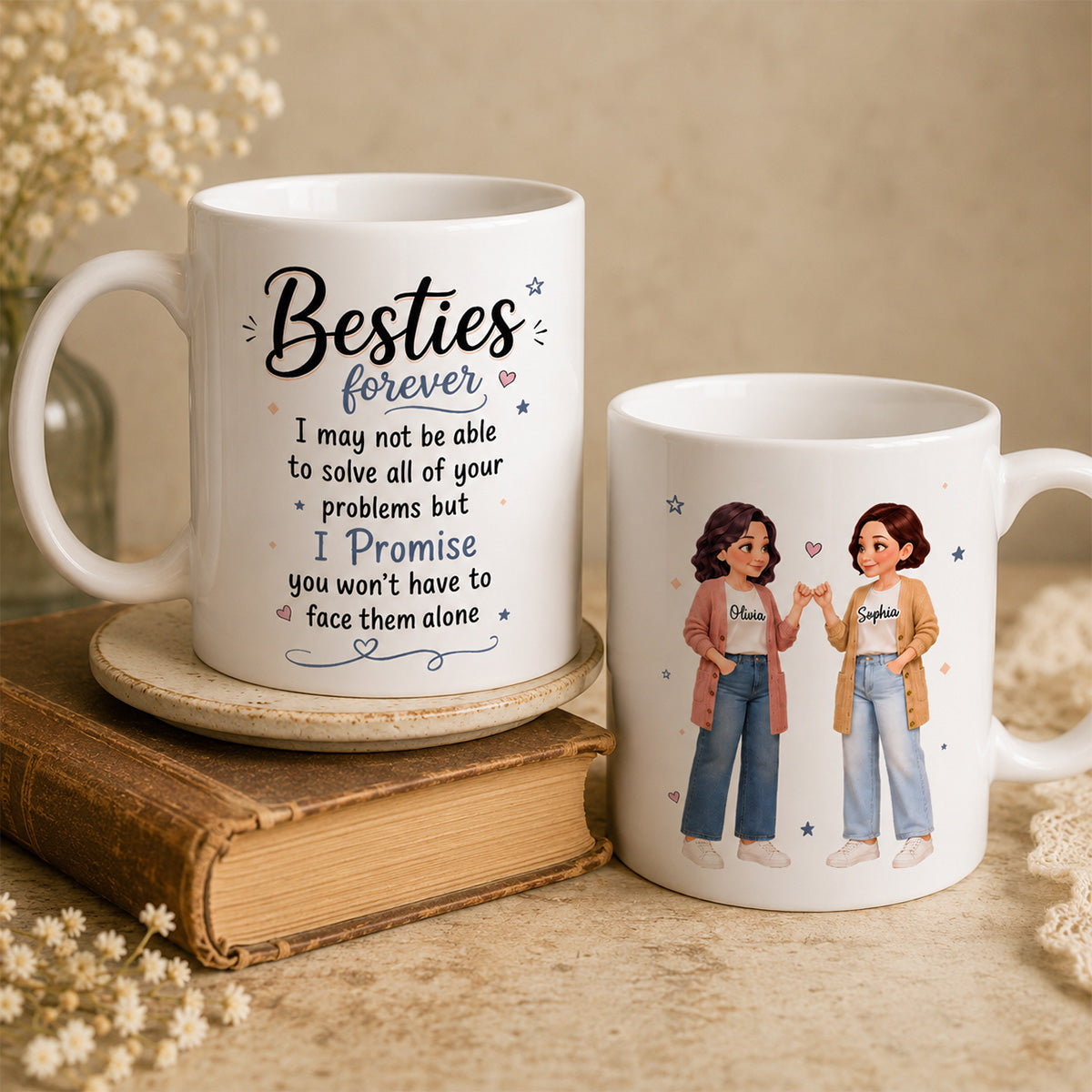 Pretty Besties Forever Pinky Promise Will Be Friends Until We Senile - Personalized Mug - Friendship Keepsake