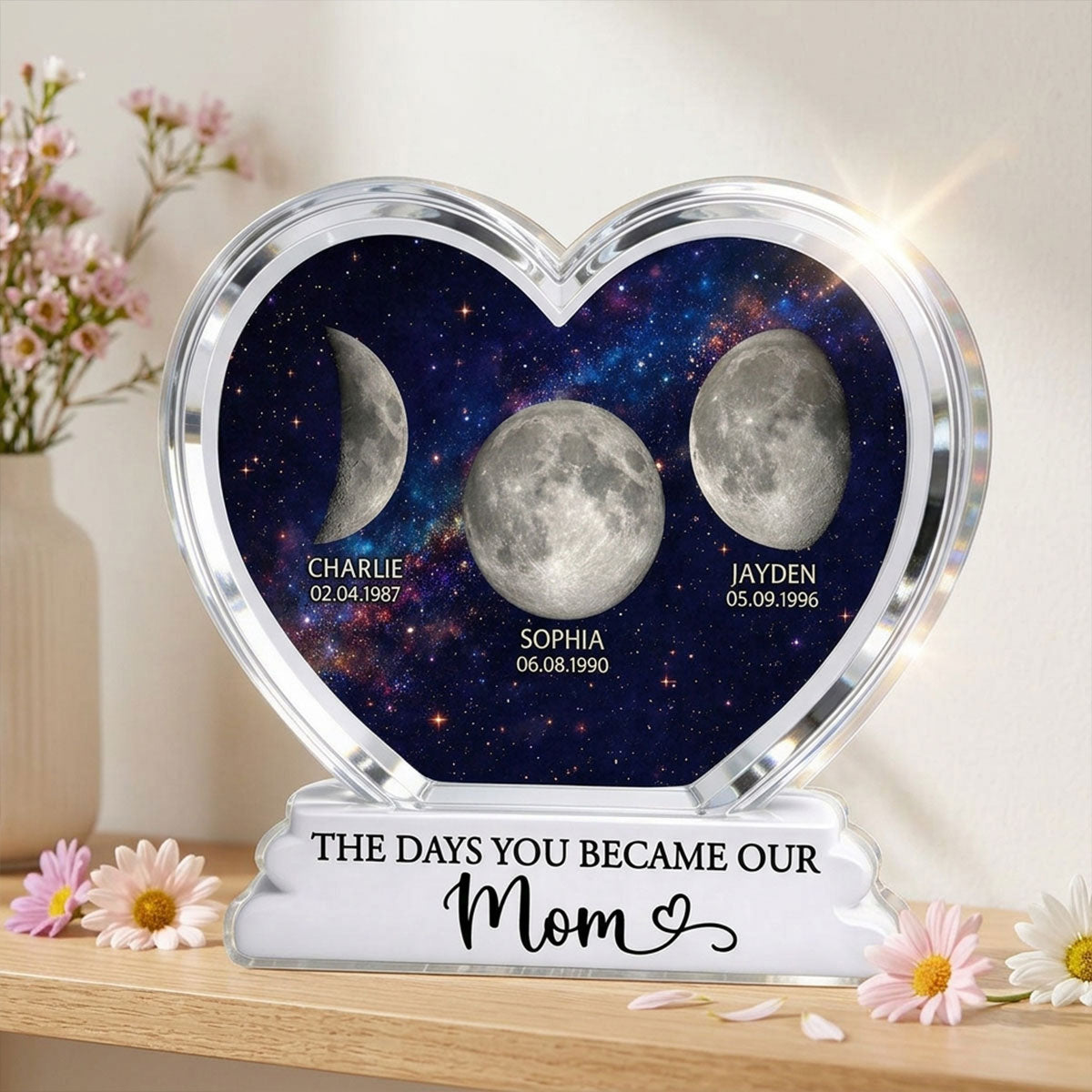 The Days You Became Our Mom Grandma Custom Birth Moon Phase 2D Flat - Personalized Acrylic Block Plaque - Mother's Day Gift For Mom, Grandma