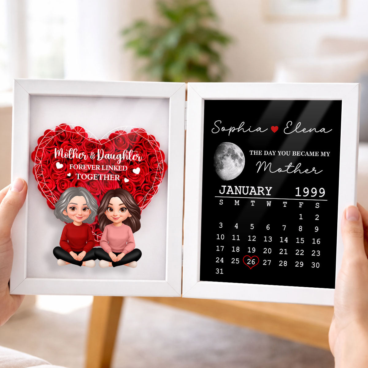 Mother Daughter Forever Linked Together - Personalized Flower Shadow Box - Gift For Mom