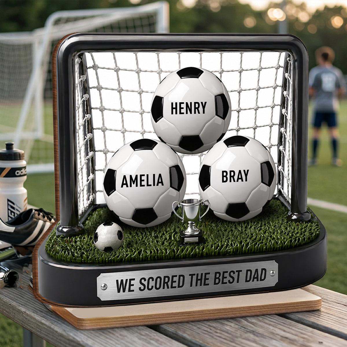 We Scored The Best Dad Soccer Goal - Personalized 2-Layered Wooden Plaque - Heartfelt Gift For Soccer Dad, Gift For Husband