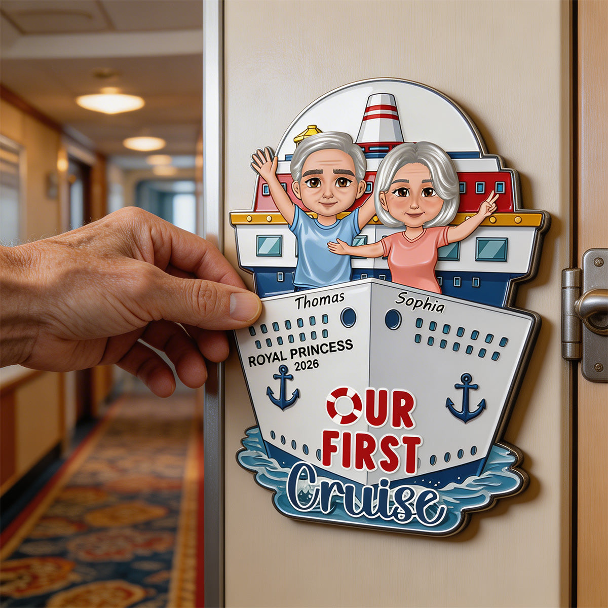 Our First Cruise Happy Couple - Personalized Cruise Ship Door Magnet - First Time Cruise Trip Keepsake