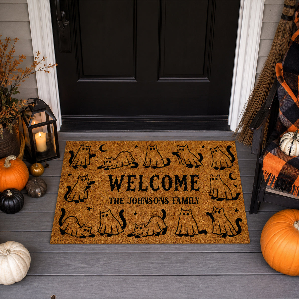 Ghost Spooky Cats Halloween - Personalized Doormat - Halloween Decor Gift, Gift For Cat Lovers
