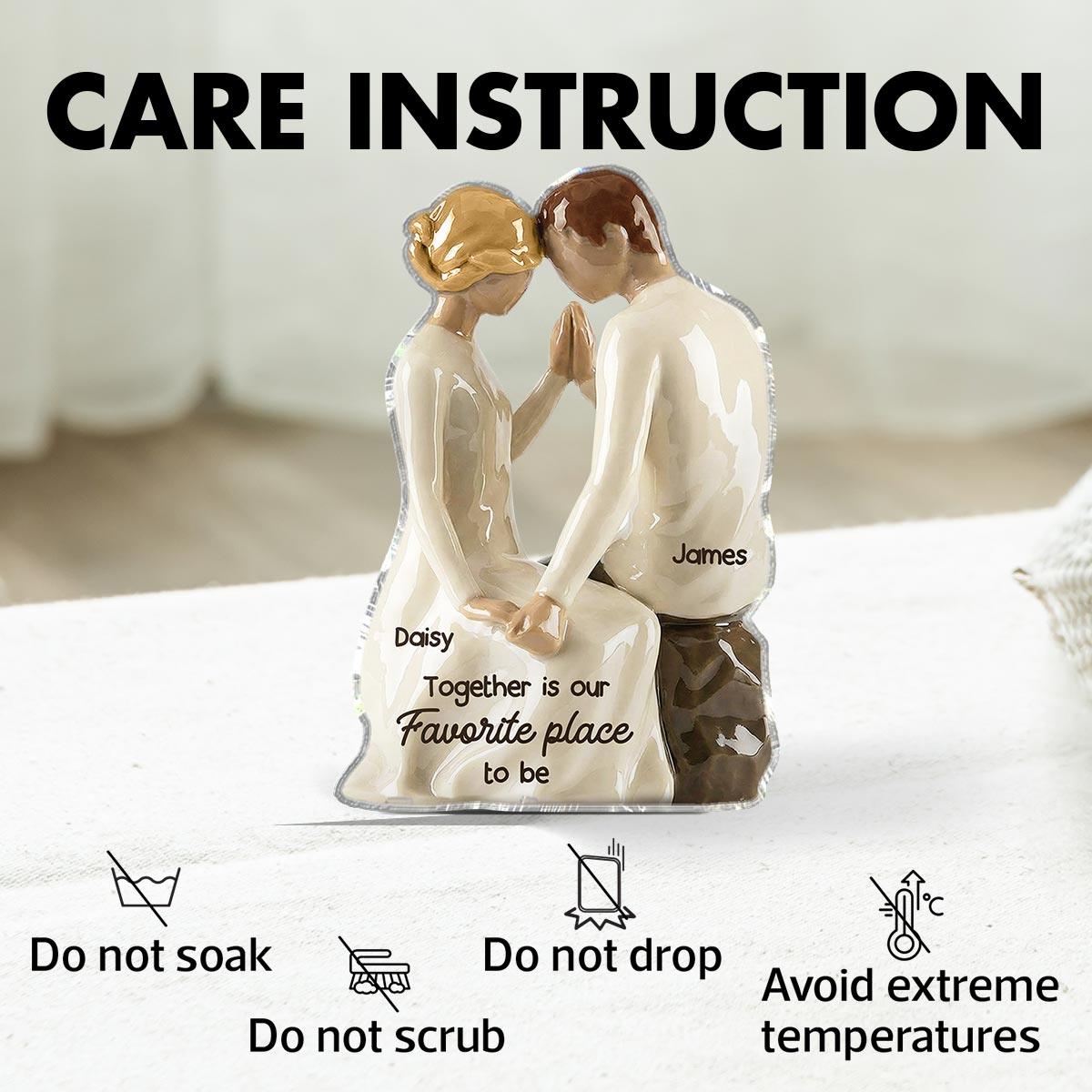 3D Effect Couple Sitting Side By Side - Personalized Acrylic Block Plaque - Valentine's Day, Anniversary Gift For Him, Gift For Her