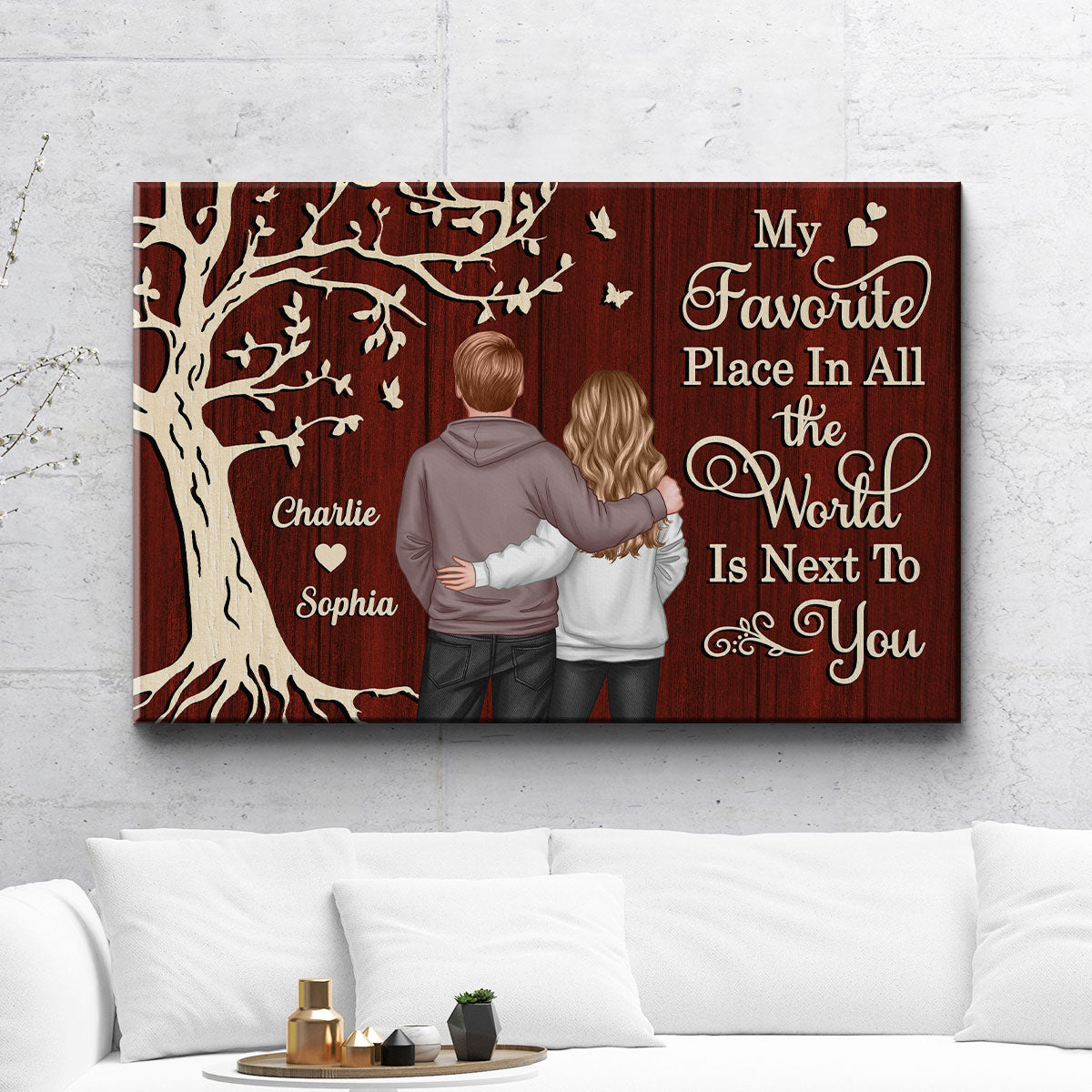 My Favorite Place in All the World Couple Tree - Personalized Canvas - Gift for him, Gift for her