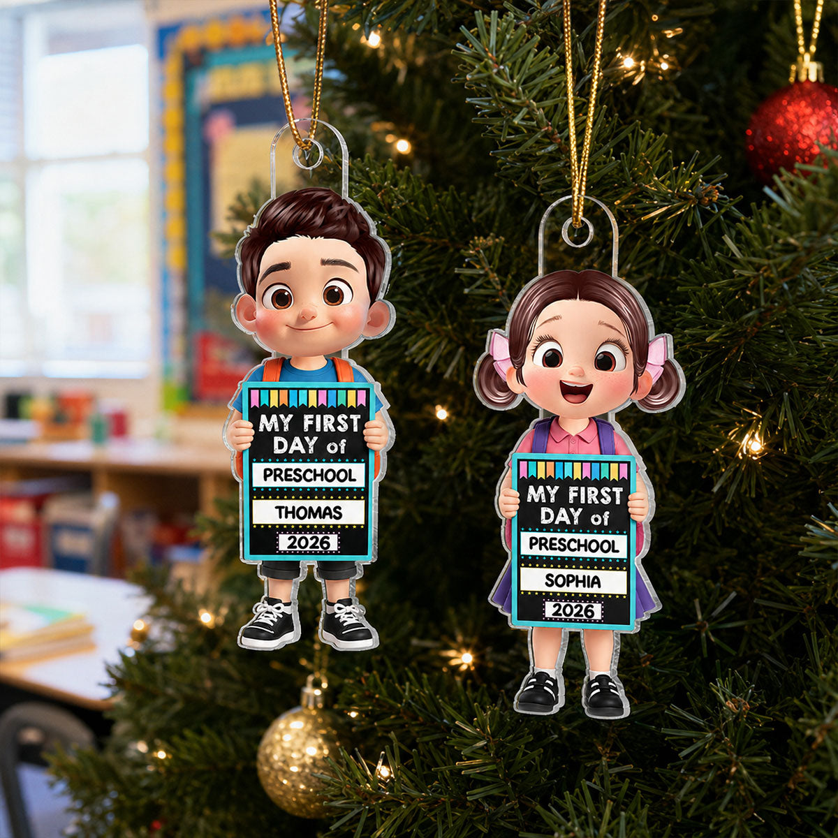 Kid Holding 1st Day Of School Sign 2D Flat - Personalized Acrylic Ornament - Christmas Keepsake, Back To School Keepsake