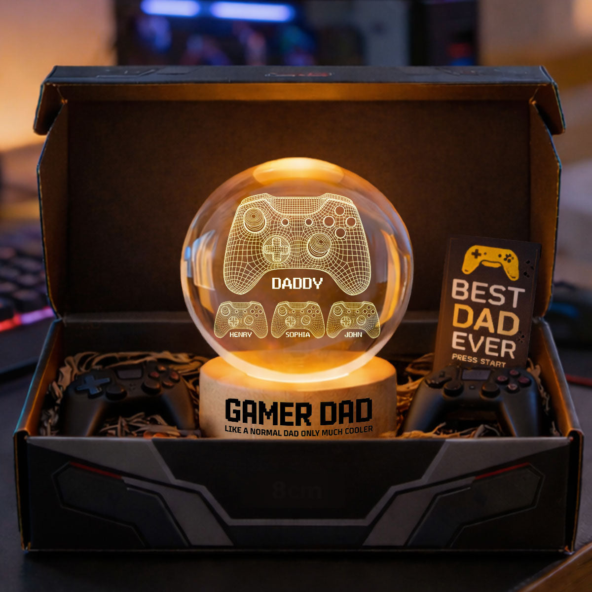 Gamer Dad Like A Normal Dad But Cooler - Personalized Crystal Ball LED Night Light -  Gift For Dad