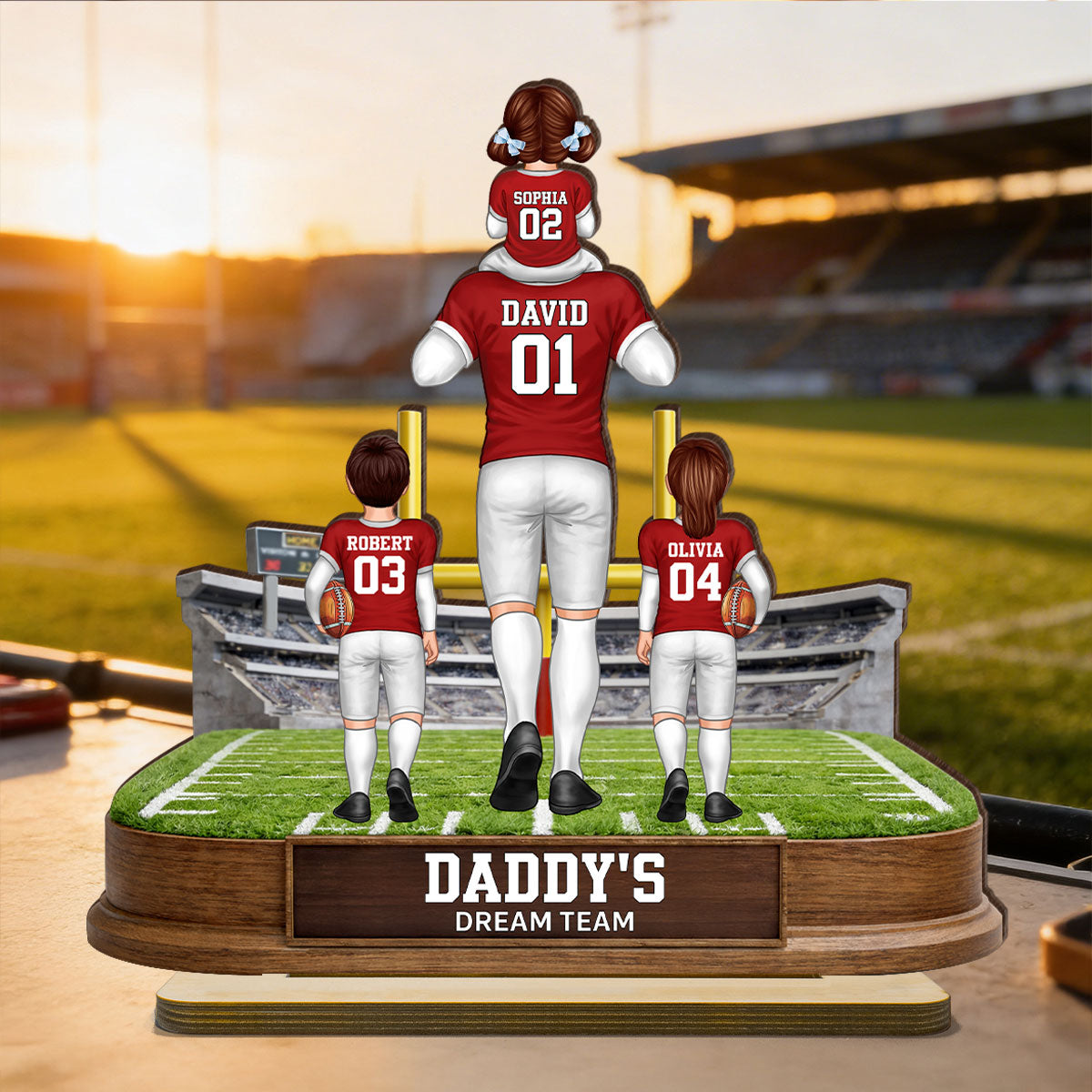 Daddy's Dream Team Football - Personalized 2-Layered Wooden Plaque - Gift For Football Dad